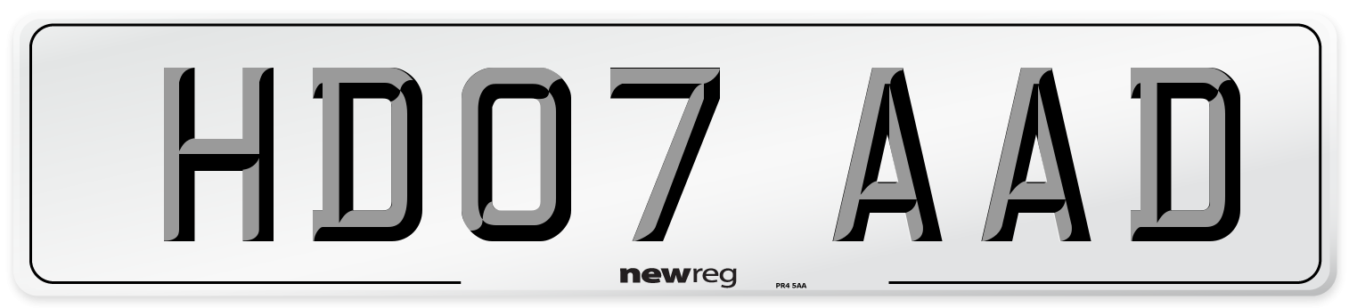 HD07 AAD Number Plate from New Reg